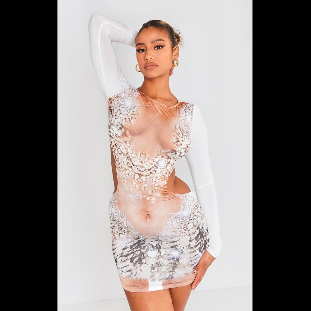 NWT PrettyLittleThing Body Print Cutout Dress